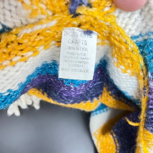 Vintage Incas Arts Crafts Striped Wool Jacket With Fringe Trim & Pockets - Picture 6 of 7